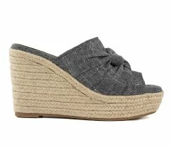 Hot Sale 🔥 Women's Sugar Harlem Espadrille Wedge 🩴 Sandals Black Linen 🌟