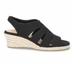 Hot Sale 🤩 Women's Easy Street Aziza Espadrille Wedge 🩴 Sandals Black Linen Prt ⭐