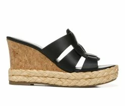 Cheap ⭐ Women's Franco Sarto Fioret Wedge 🩴 Sandals Black 👏