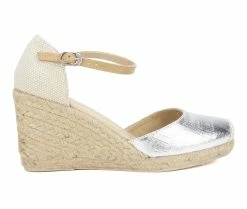 Best deal 🎉 Women's White Mountain Mamba Espadrille Wedges Silver/Met/Fab 🛒
