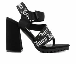 Promo 👍 Women's Juicy Georgette Block Heel 👗 Dress 🩴 Sandals Black ⌛