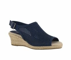 Best deal 💯 Women's Easy Street Stacy Wedge 🩴 Sandals Denim Linen Pt 💯