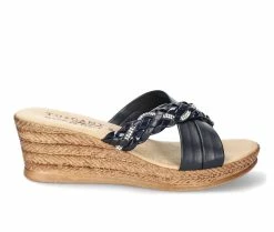 Outlet 😀 Women's TUSCANY BY EASY STREET Gessica Wedge 🩴 Sandals Navy 🔔