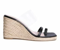 Promo 🎉 Women's London Rag Clear Path Espadrille Wedge 🩴 Sandals Black 🎁
