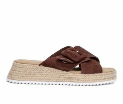 Outlet 🤩 Women's Olivia Miller Breeze Espadrille Platform Wedges Chocolate 👏