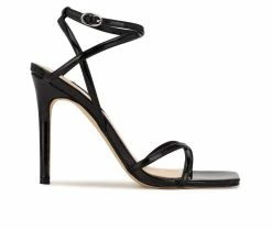 Best Sale 🛒 Women's Nine West Tidle Stiletto 🩴 Sandals Black Patent 🔥
