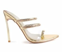 Coupon ⌛ Women's London Rag Tickle Stiletto 👗 Dress 🩴 Sandals Gold 🎉