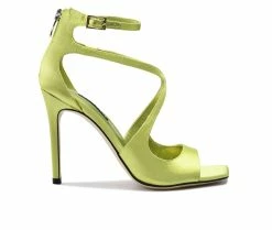 Cheapest 🛒 Women's Nine West Tulah Stiletto 👗 Dress 🩴 Sandals Lime Satin ❤️
