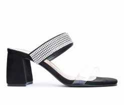 Outlet 👏 Women's Chinese Laundry Yas Mule 👠 Heels Vinyl/Black 💯