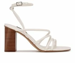 Cheapest ❤️ Women's Nine West Yeap 👗 Dress 🩴 Sandals White ⭐