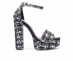 Best Sale 🎉 Women's Chinese Laundry Avenue Platform 👗 Dress 🩴 Sandals Blk/Wht Tweed 🔔