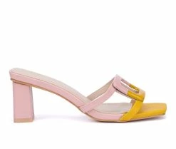 Outlet 🛒 Women's New York And Company Halo Block Heel 👗 Dress 🩴 Sandals Yellow 🛒