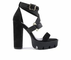 Discount 🧨 Women's London Rag Fresh Daisy 👗 Dress 🩴 Sandals Black 🤩