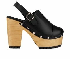 Coupon 😀 Women's Rag & Co Alona Block Heel Platform Clogs Black 🌟