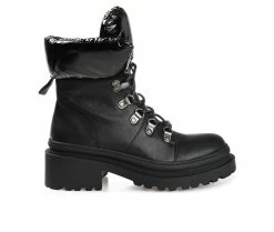 Promo 🥰 Women's Journee Collection Irrah Heeled Combat Booties Black 🛒