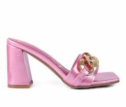 Hot Sale 🤩 Women's London Rag Playdoll Block Heel 👗 Dress 🩴 Sandals Pink 👏