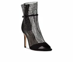 Best deal 👍 Women's Nine West Imery Peep Toe Booties Silver/Black 🌟 -London Rag Sales Store 2 1119