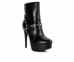 Budget ⭐ Women's London Rag Dejang Platform Stiletto Booties Black ⌛ -London Rag Sales Store 2 1252