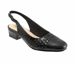 New ⌛ Women's Trotters Dea Woven Slingback Pumps Black 🎁 -London Rag Sales Store 2 126