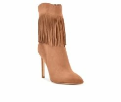Promo 👏 Women's Nine West Tries Heeled Fringe Booties Cognac Suede ⭐ -London Rag Sales Store 2 1263