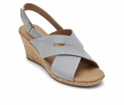 Outlet 👏 Women's Rockport Briah Slot Sling Wedge 🩴 Sandals Blue Chambray ✨ -London Rag Sales Store 2 616