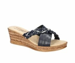 Outlet 😀 Women's TUSCANY BY EASY STREET Gessica Wedge 🩴 Sandals Navy 🔔 -London Rag Sales Store 2 673