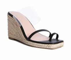 Promo 🎉 Women's London Rag Clear Path Espadrille Wedge 🩴 Sandals Black 🎁 -London Rag Sales Store 2 678