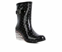 Budget 🤩 Women's London Rag Drench Wedge Rain 🥾 Boots Black ⌛ -London Rag Sales Store 2 681