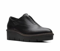 New 🌟 Women's Clarks Airabell Sky Wedge Clogs Black Leather 🛒 -London Rag Sales Store 2 688