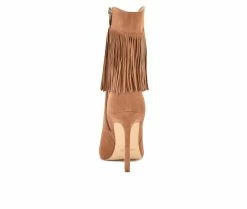 Promo 👏 Women's Nine West Tries Heeled Fringe Booties Cognac Suede ⭐ -London Rag Sales Store 3 1262