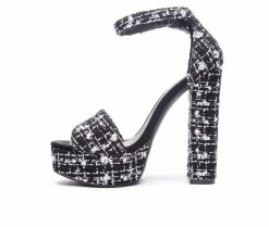 Best Sale 🎉 Women's Chinese Laundry Avenue Platform 👗 Dress 🩴 Sandals Blk/Wht Tweed 🔔 -London Rag Sales Store 3 221
