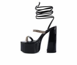 Best deal ⭐ Women's London Rag Indulgence Platform 👗 Dress 🩴 Sandals Black ✨ -London Rag Sales Store 3 402