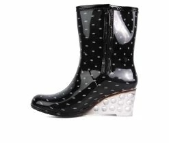 Budget 🤩 Women's London Rag Drench Wedge Rain 🥾 Boots Black ⌛ -London Rag Sales Store 3 680