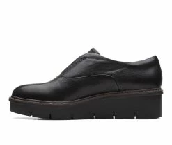 New 🌟 Women's Clarks Airabell Sky Wedge Clogs Black Leather 🛒 -London Rag Sales Store 3 687