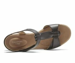 Discount ⌛ Women's Rockport Blanca T-Strap Wedge 🩴 Sandals Black 👍 -London Rag Sales Store 4 591